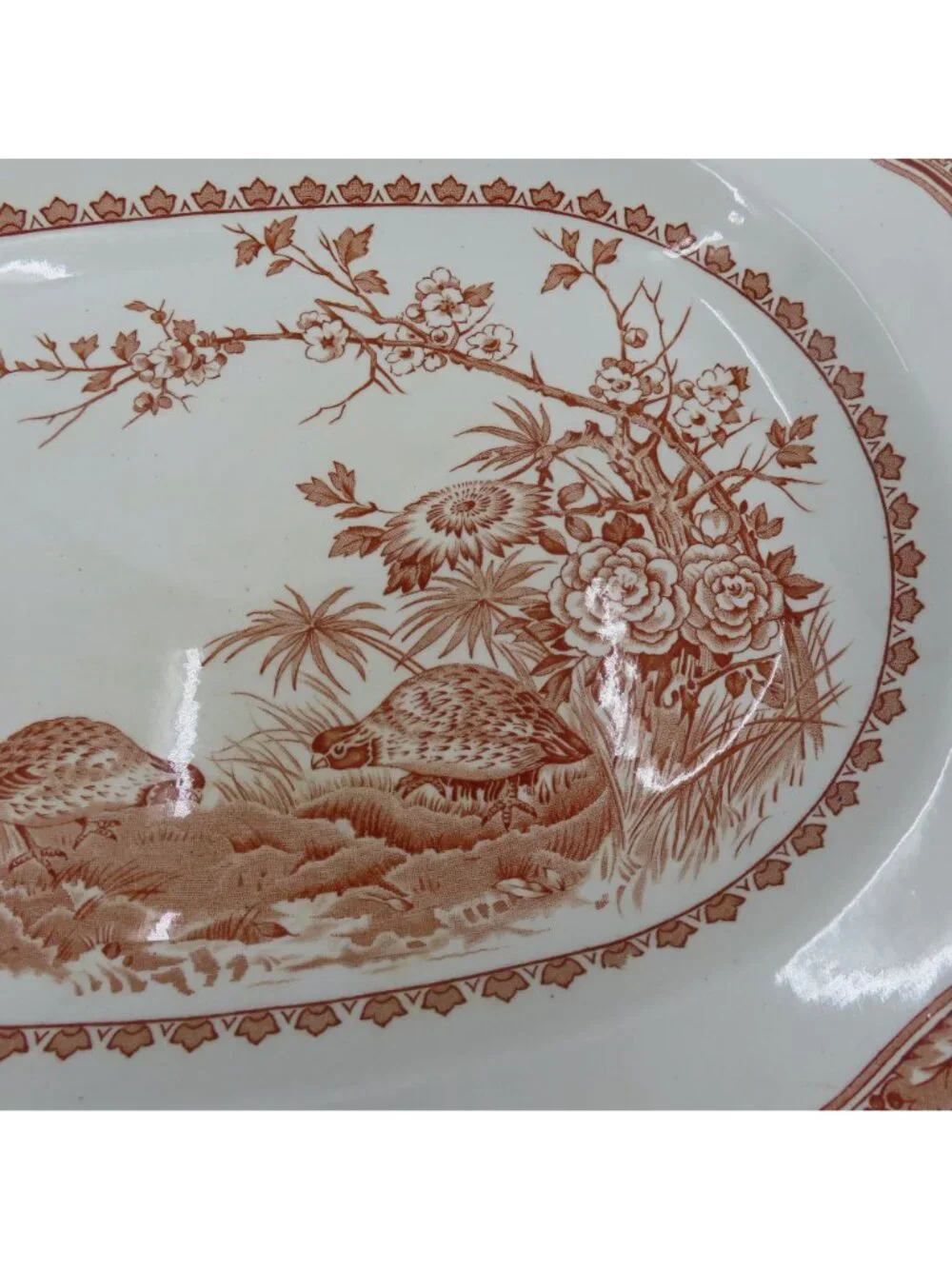 Vintage Furnivals Quail 684771 England Brown Platter 13.5in Floral Serving Plate